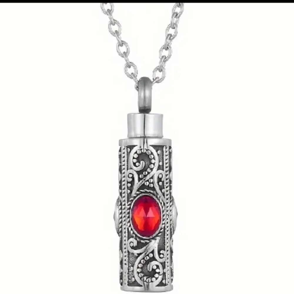 Urn pendant necklace ruby red